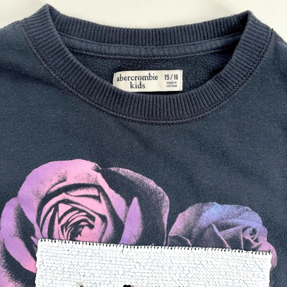 Abercrombie Kids Pullover Sweater Girls 15/16 Love Amour Flip Sequin Navy - Picture 3 of 11